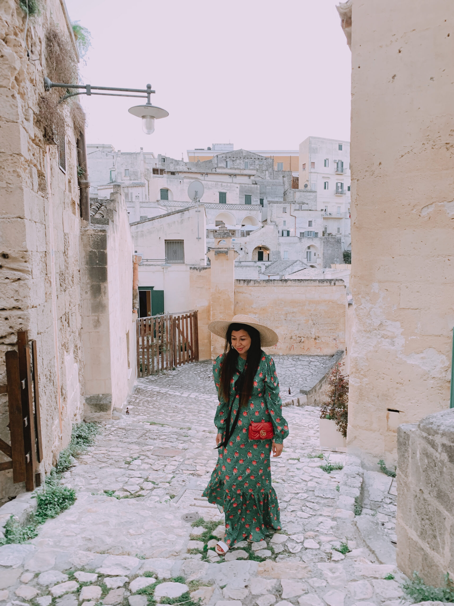 Betty exploring a historic stone town