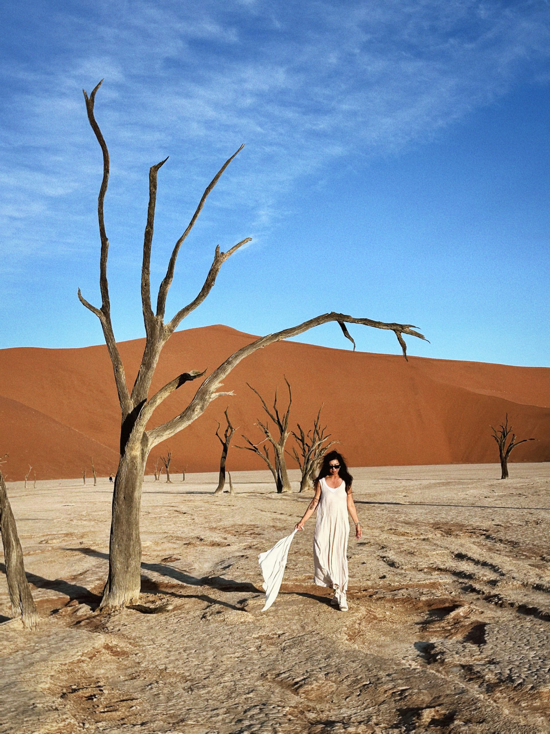 Betty walking through the Namib Desert