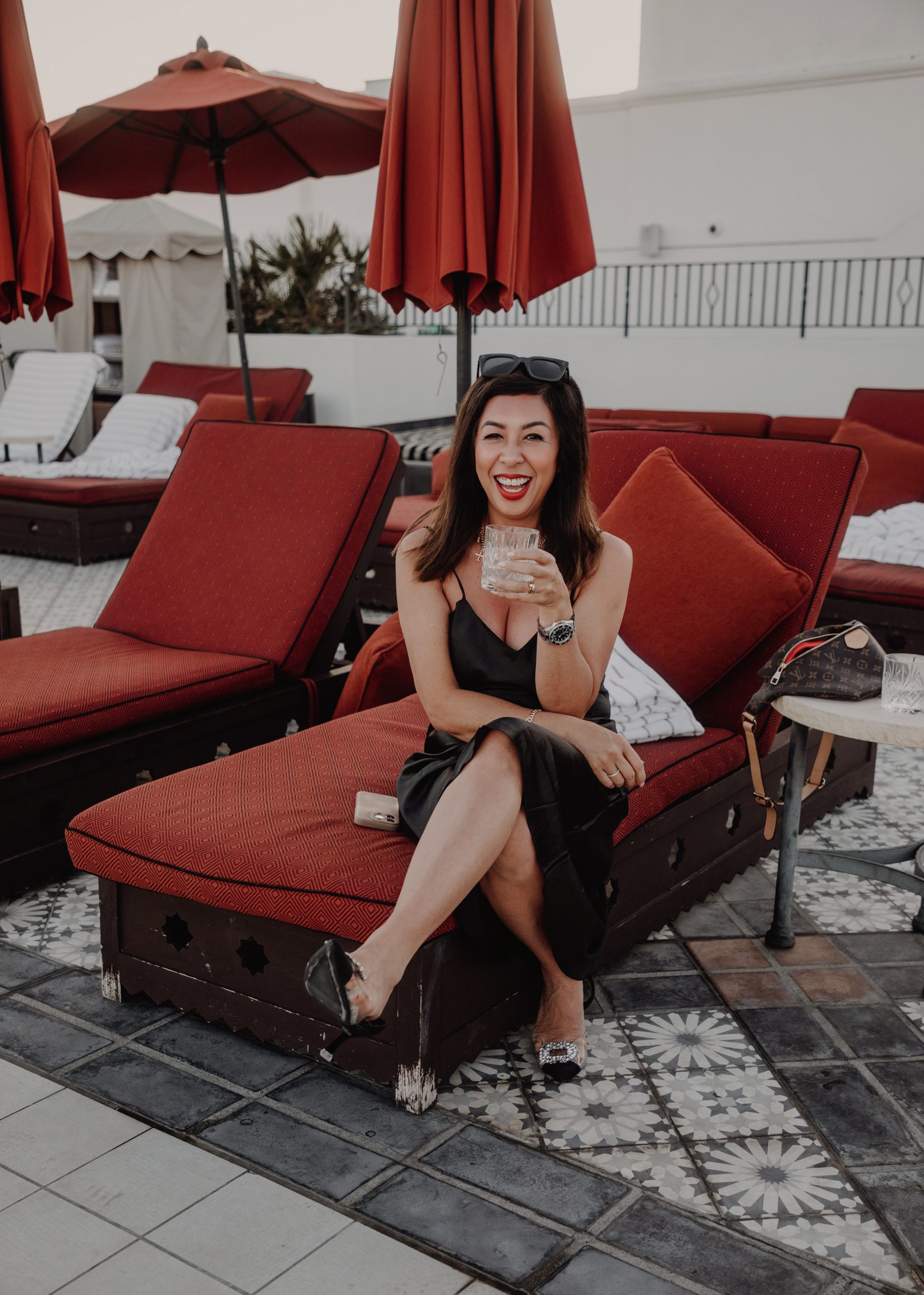 Betty by the pool at Hotel Californian in Santa Barbara